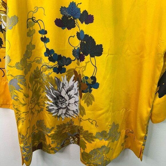 Soft Surroundings Yellow Floral Blouse Medium Satin Kimono Sleeve Tunic Top Boho - Picture 2 of 9